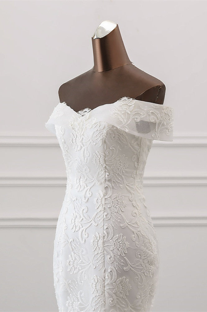 Long Mermaid Wedding Dress with Lace Appliques - Off-the-Shoulder