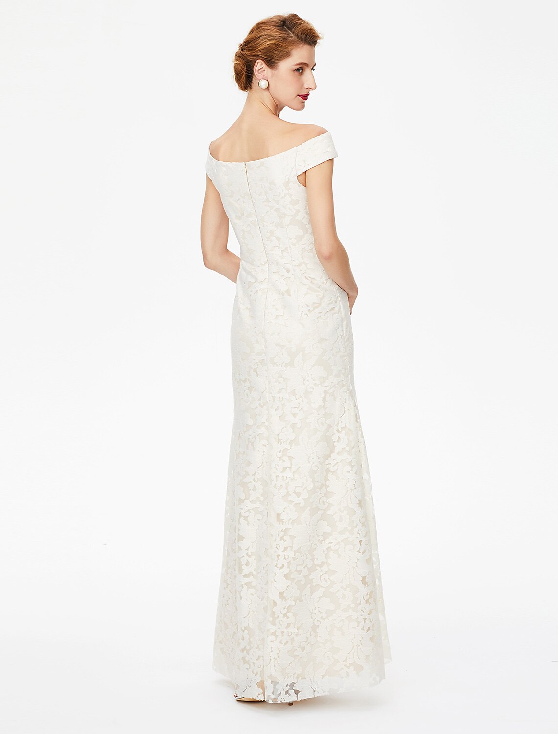 Aimishang Sheath / Column Mother of the Bride Dress Elegant Off Shoulder Floor Length Lace Short Sleeve No with Lace