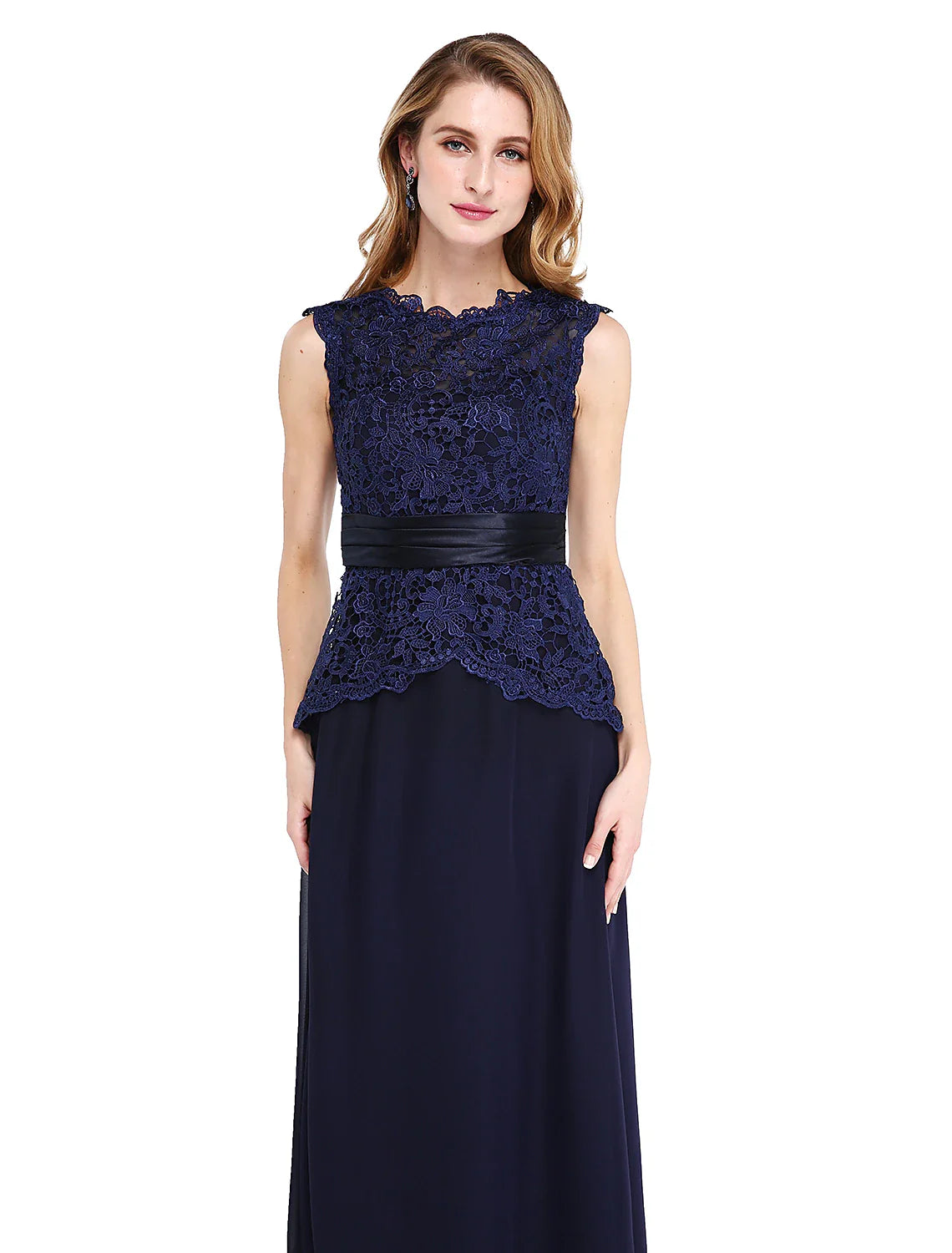 Aimishang  Sheath / Column Mother of the Bride Dress Open Back Jewel Neck Floor Length Chiffon Lace Sleeveless No with Sash / Ribbon Buttons