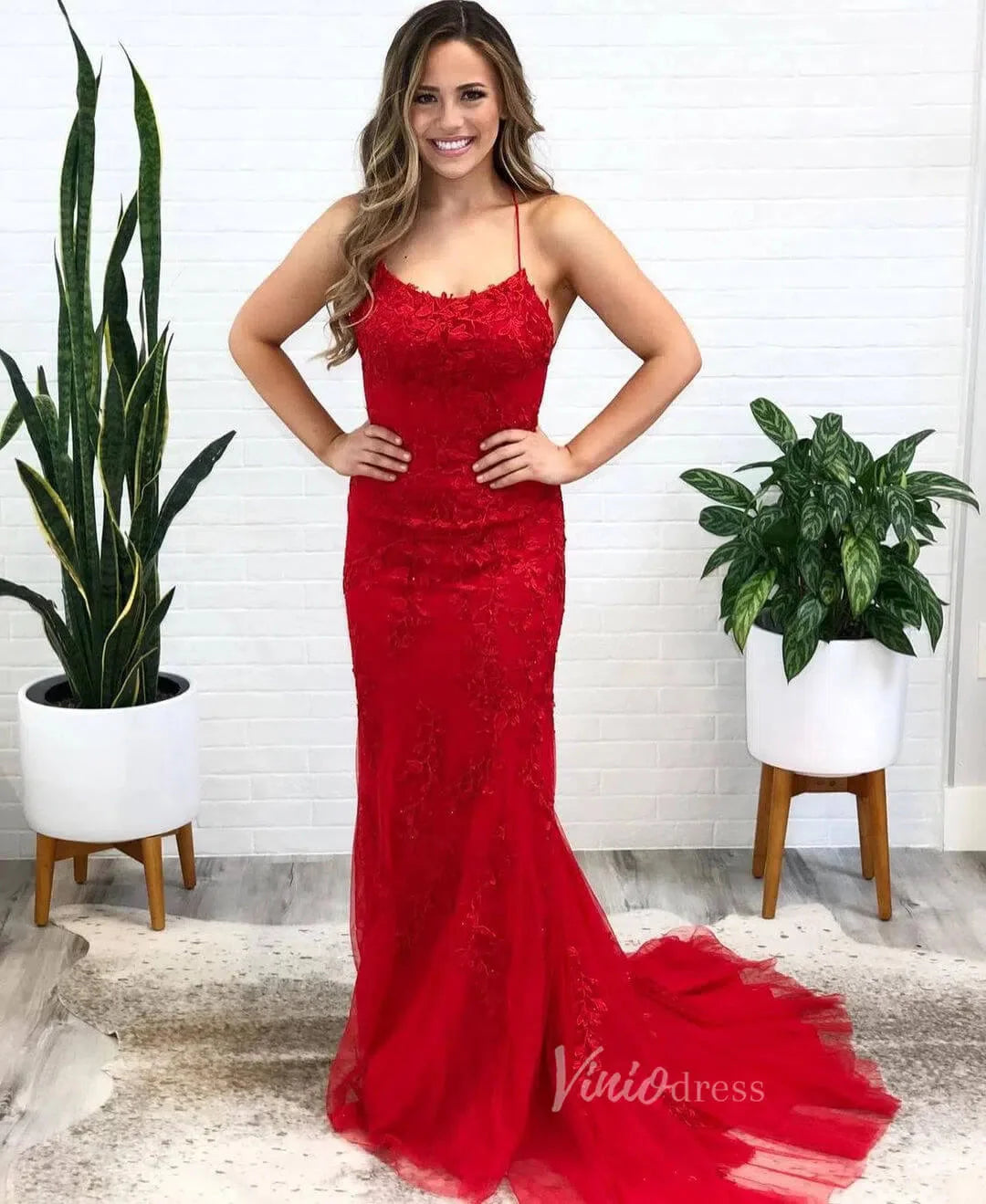 Mermaid Lace Long Prom Dresses Spaghetti Strap FD1250