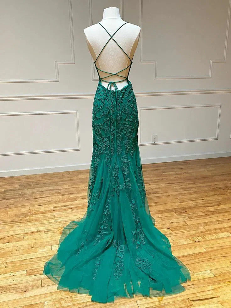 Mermaid Lace Long Prom Dresses Spaghetti Strap FD1250