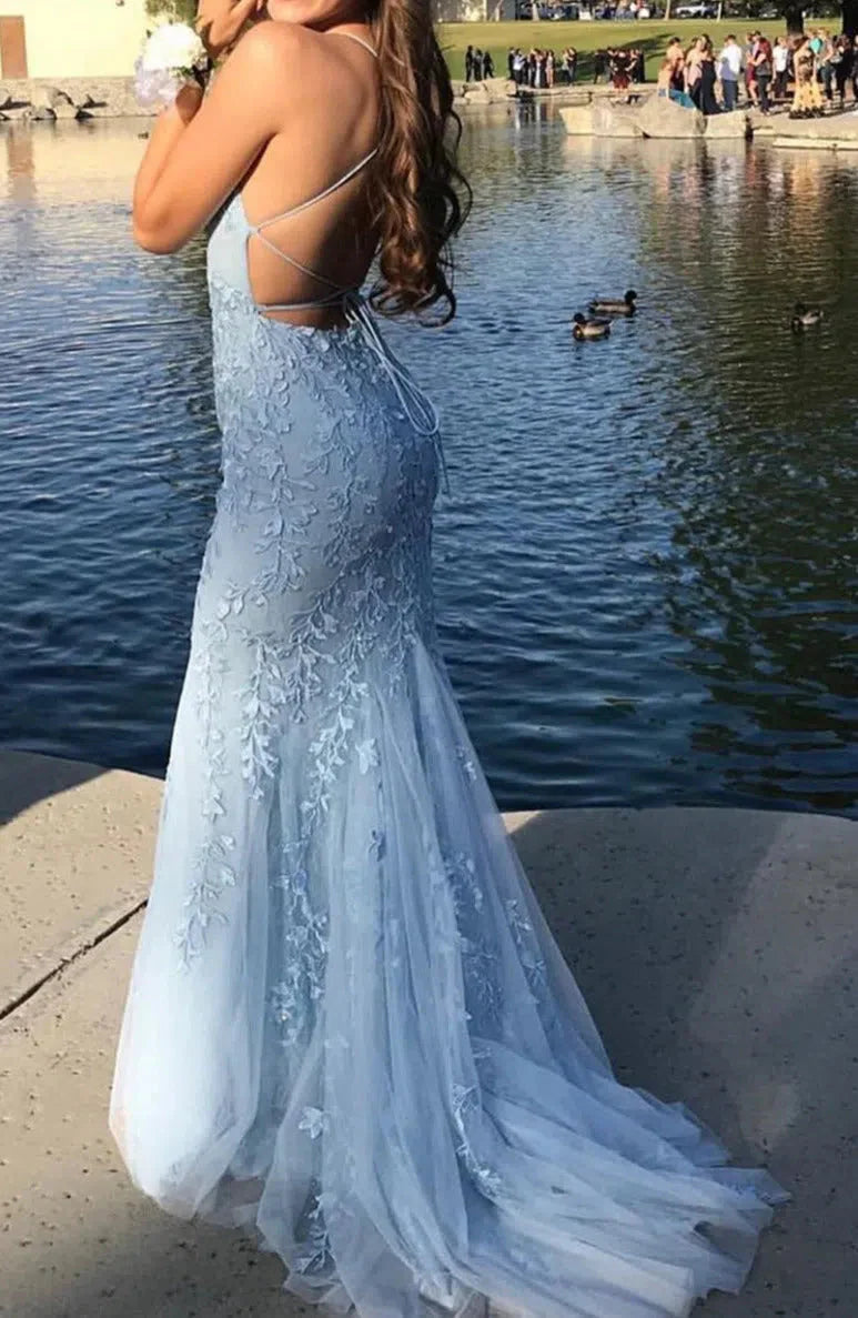 Mermaid Lace Long Prom Dresses Spaghetti Strap FD1250