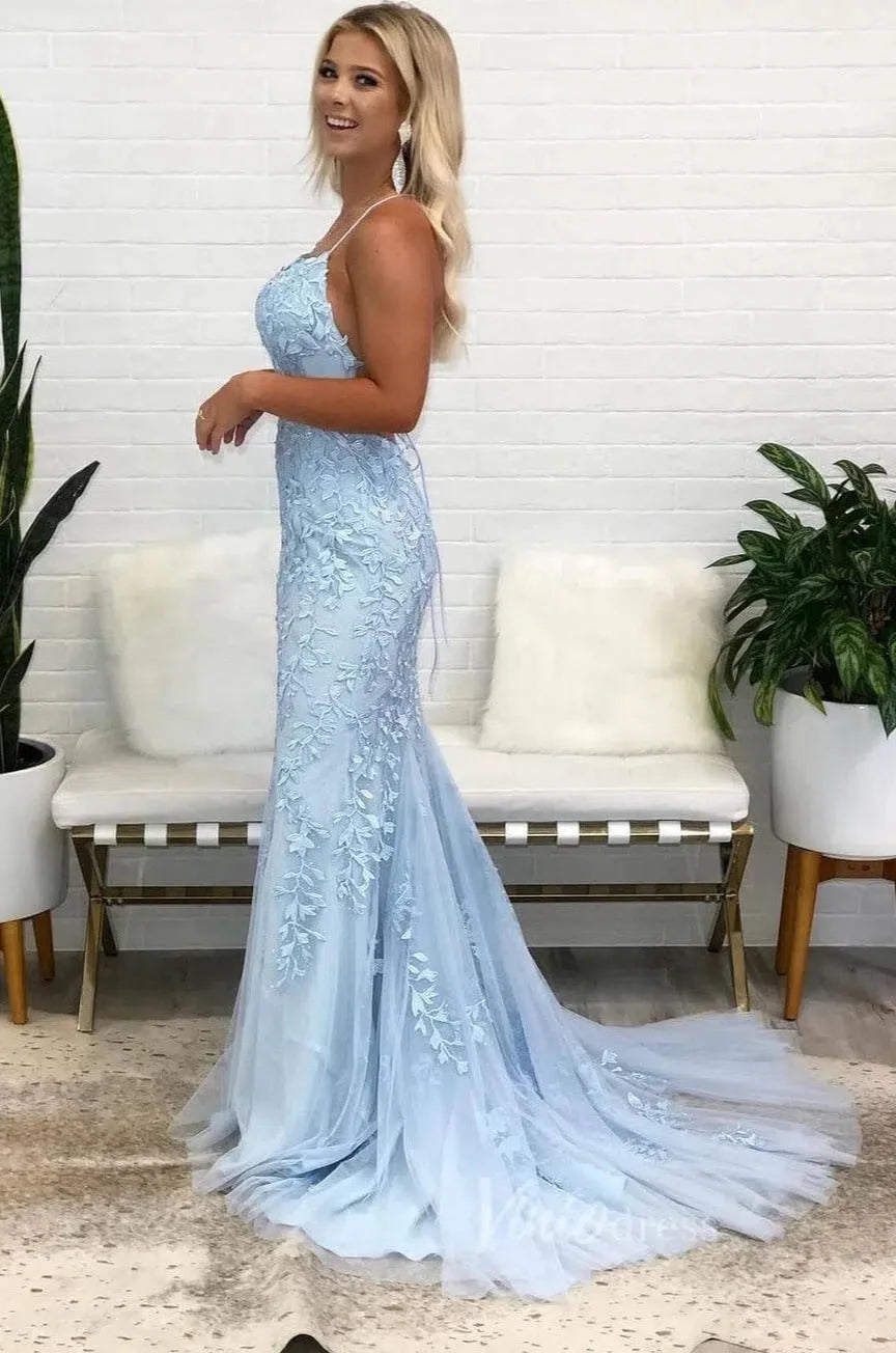Mermaid Lace Long Prom Dresses Spaghetti Strap FD1250