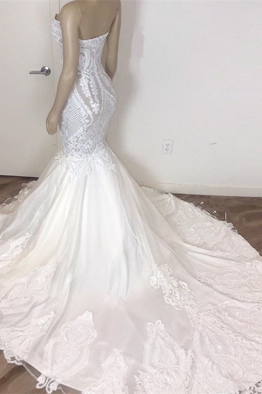 Mermaid Long Sweetheart Wedding Dress with Lace Appliques
