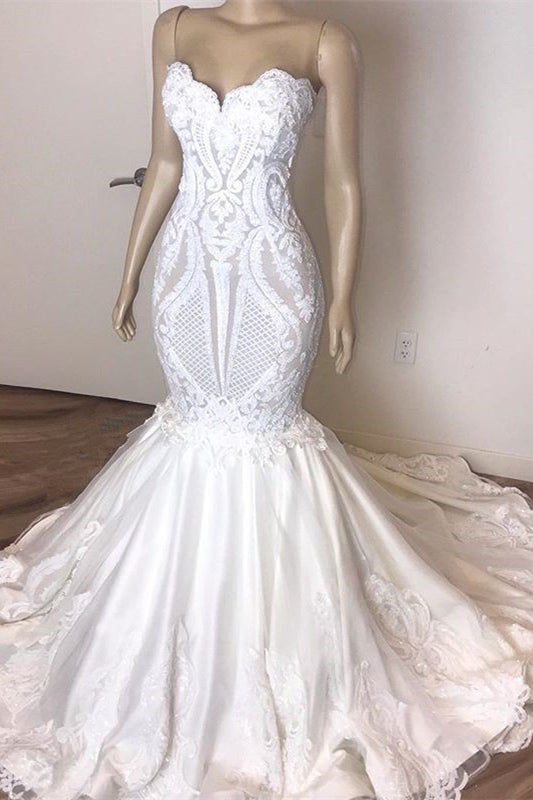 Mermaid Long Sweetheart Wedding Dress with Lace Appliques