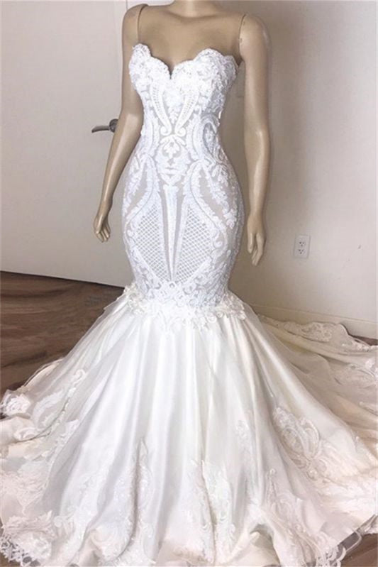Mermaid Long Sweetheart Wedding Dress with Lace Appliques