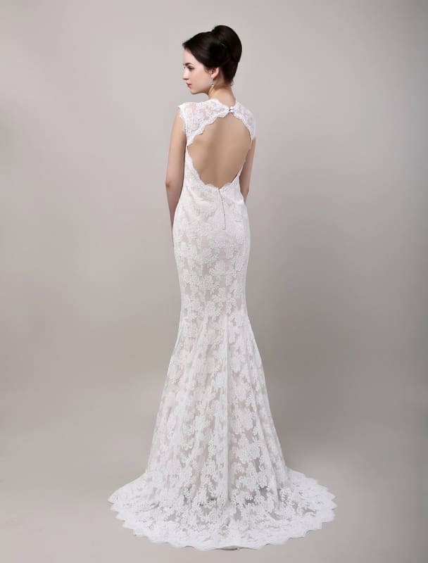 Mermaid Sweetheart Chapel Train Open Back Lace Wedding Dress