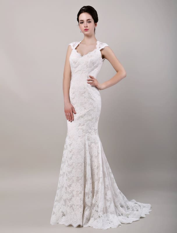 Mermaid Sweetheart Chapel Train Open Back Lace Wedding Dress