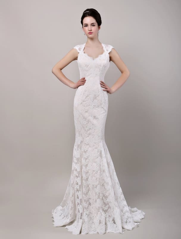Mermaid Sweetheart Chapel Train Open Back Lace Wedding Dress