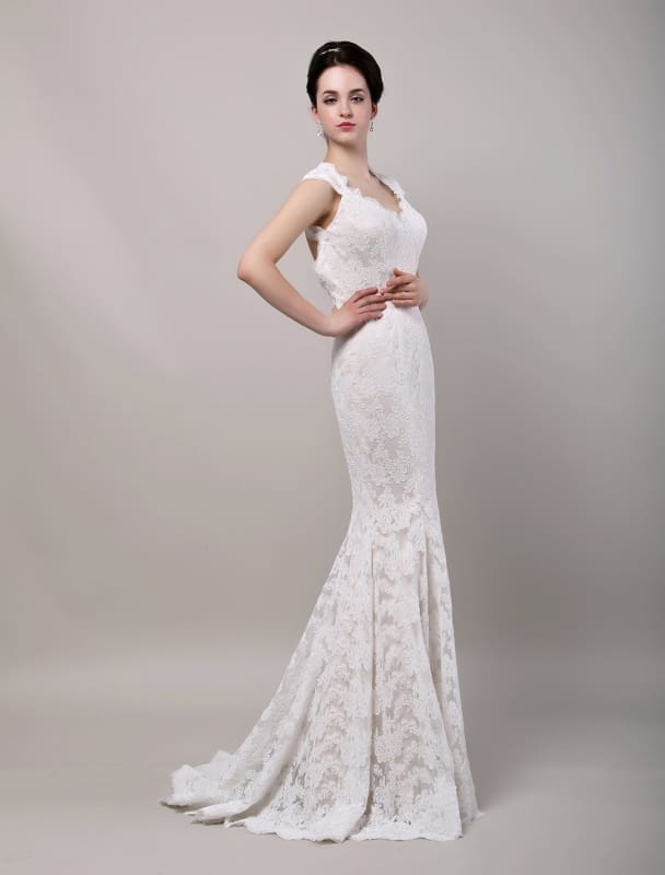 Mermaid Sweetheart Chapel Train Open Back Lace Wedding Dress