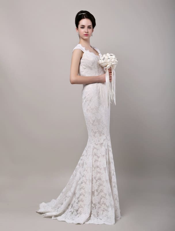 Mermaid Sweetheart Chapel Train Open Back Lace Wedding Dress
