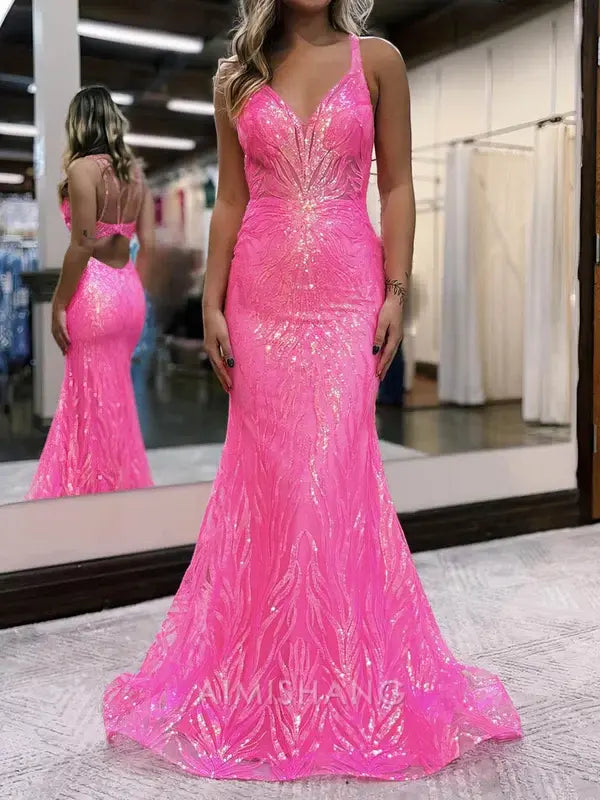 Aimishang Sheath V-neck Sleeveless Long Prom Dress Charming Evening Party Dress Sparkly Formal Dress