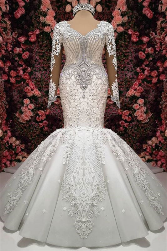 Mermaid Wedding Dress Lace Appliques With Beadings - Sweetheart Long Sleeves New Arrival