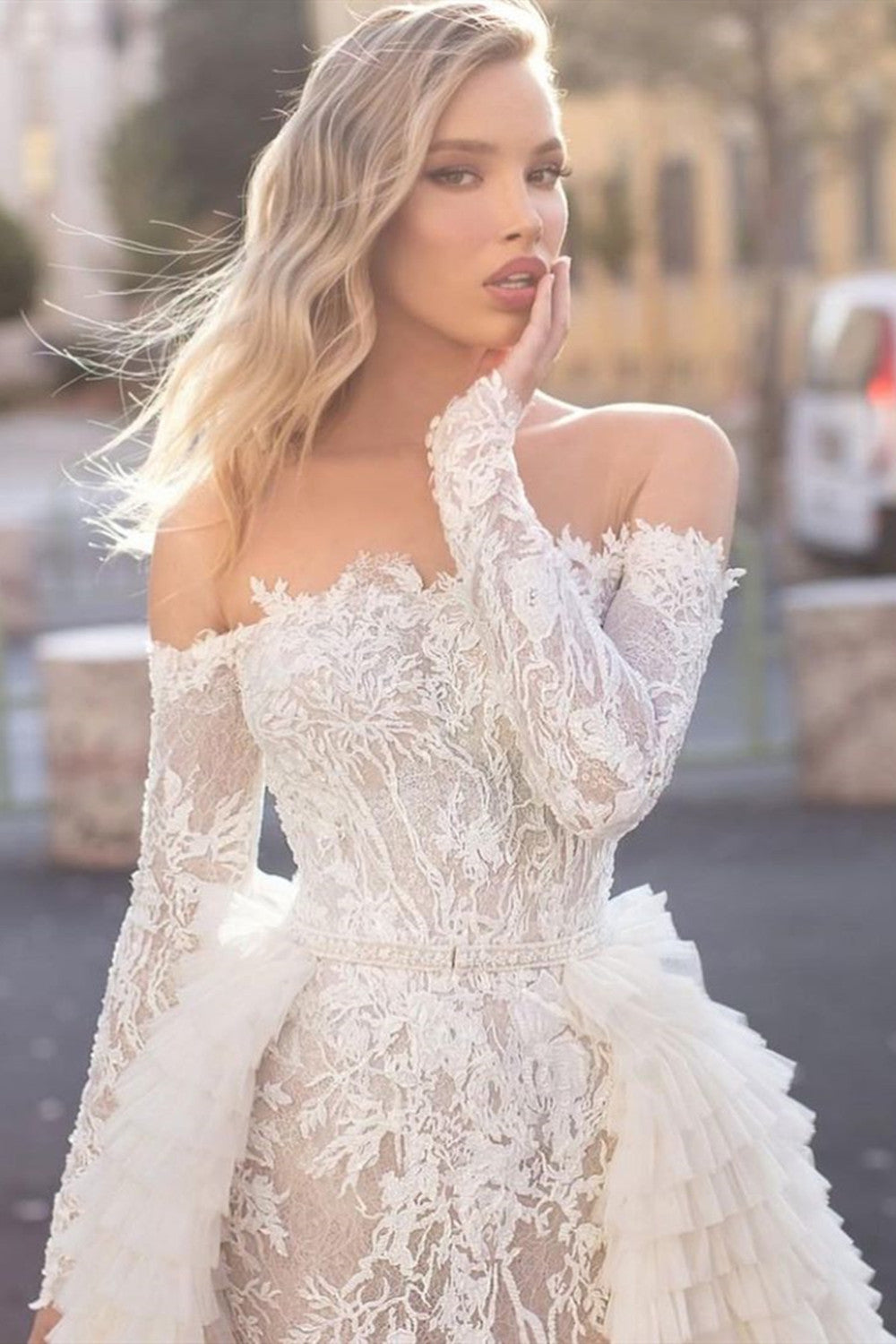 Mermaid Wedding Dress With Train - Fascinating Off the Shoulder Long Sleeves