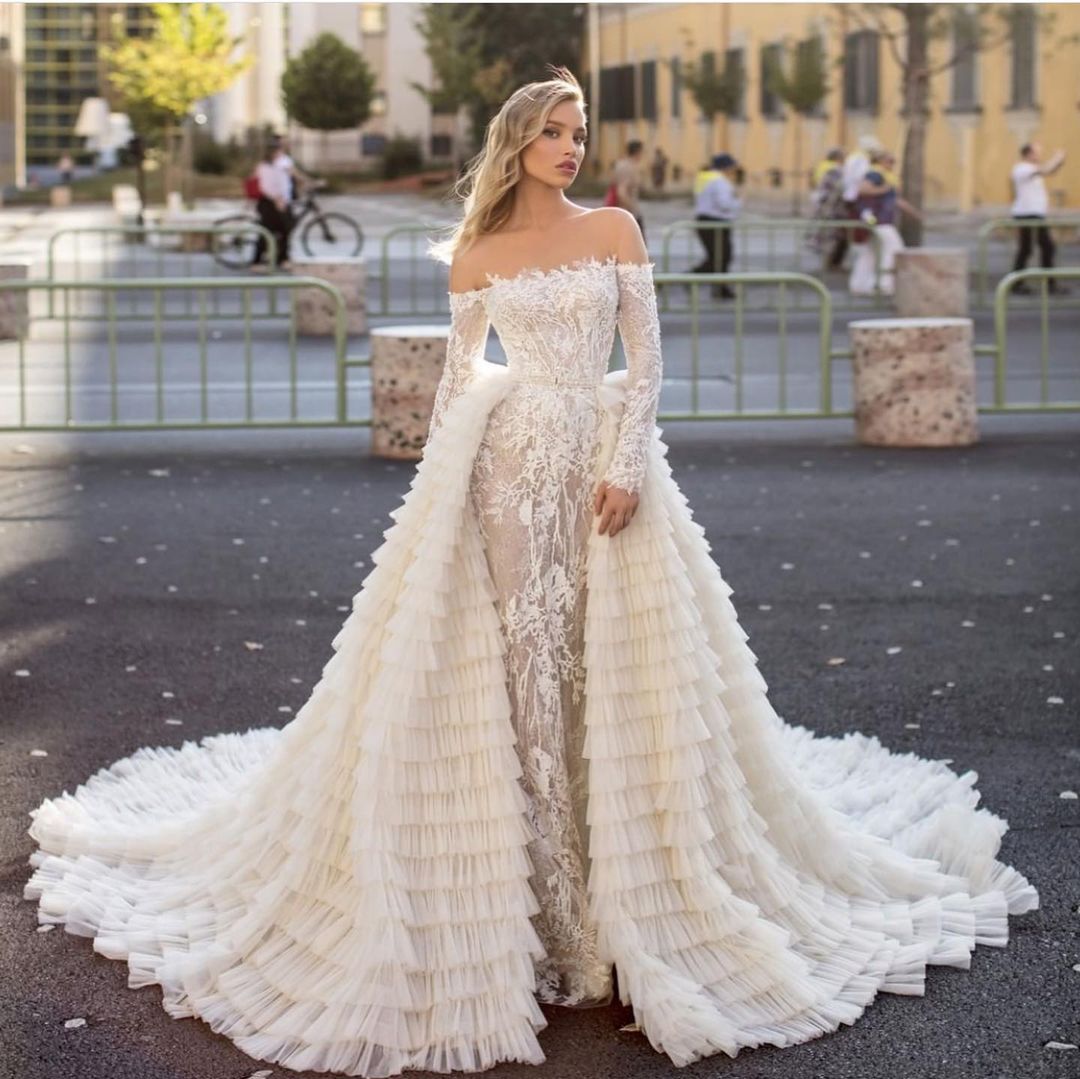 Mermaid Wedding Dress With Train - Fascinating Off the Shoulder Long Sleeves