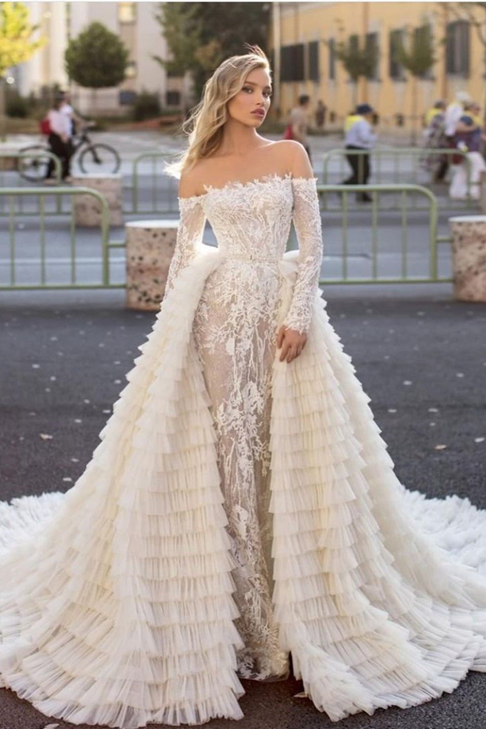 Mermaid Wedding Dress With Train - Fascinating Off the Shoulder Long Sleeves