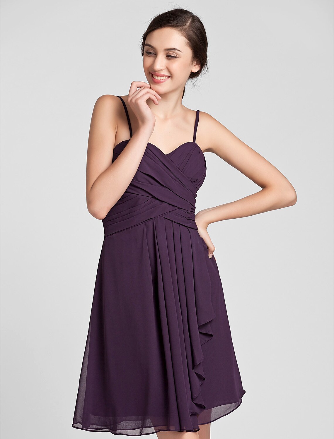 Sheath / Column Sweetheart Neckline Knee Length Chiffon Bridesmaid Dress with Criss Cross / Draping