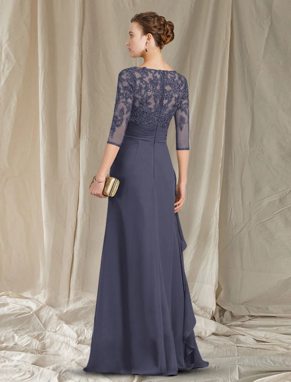 Aimishang Sheath / Column Mother of the Bride Dress Plus Size Elegant V Neck Floor Length Chiffon 3/4 Length Sleeve with Ruffles Appliques