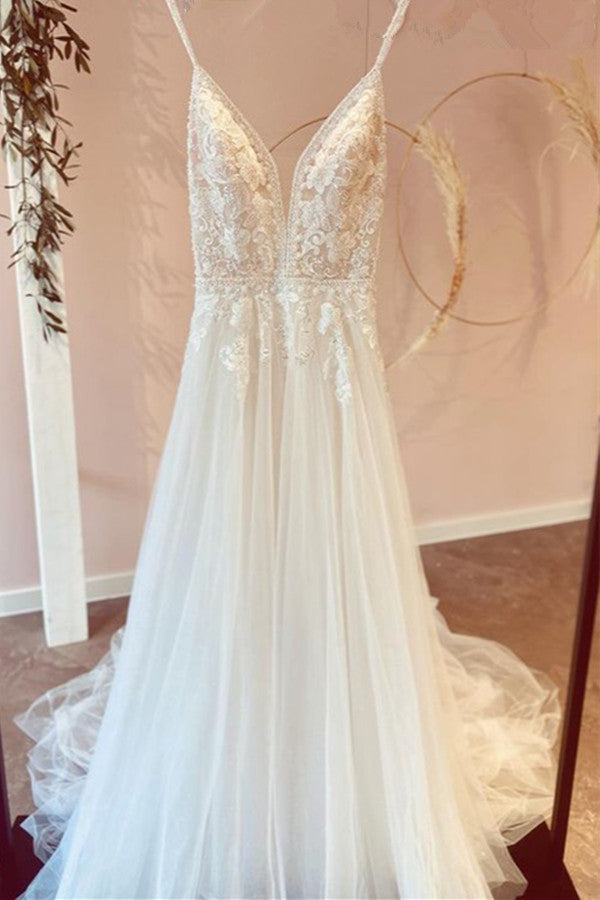 Modest A-line Tulle Wedding Dress with Lace Appliques