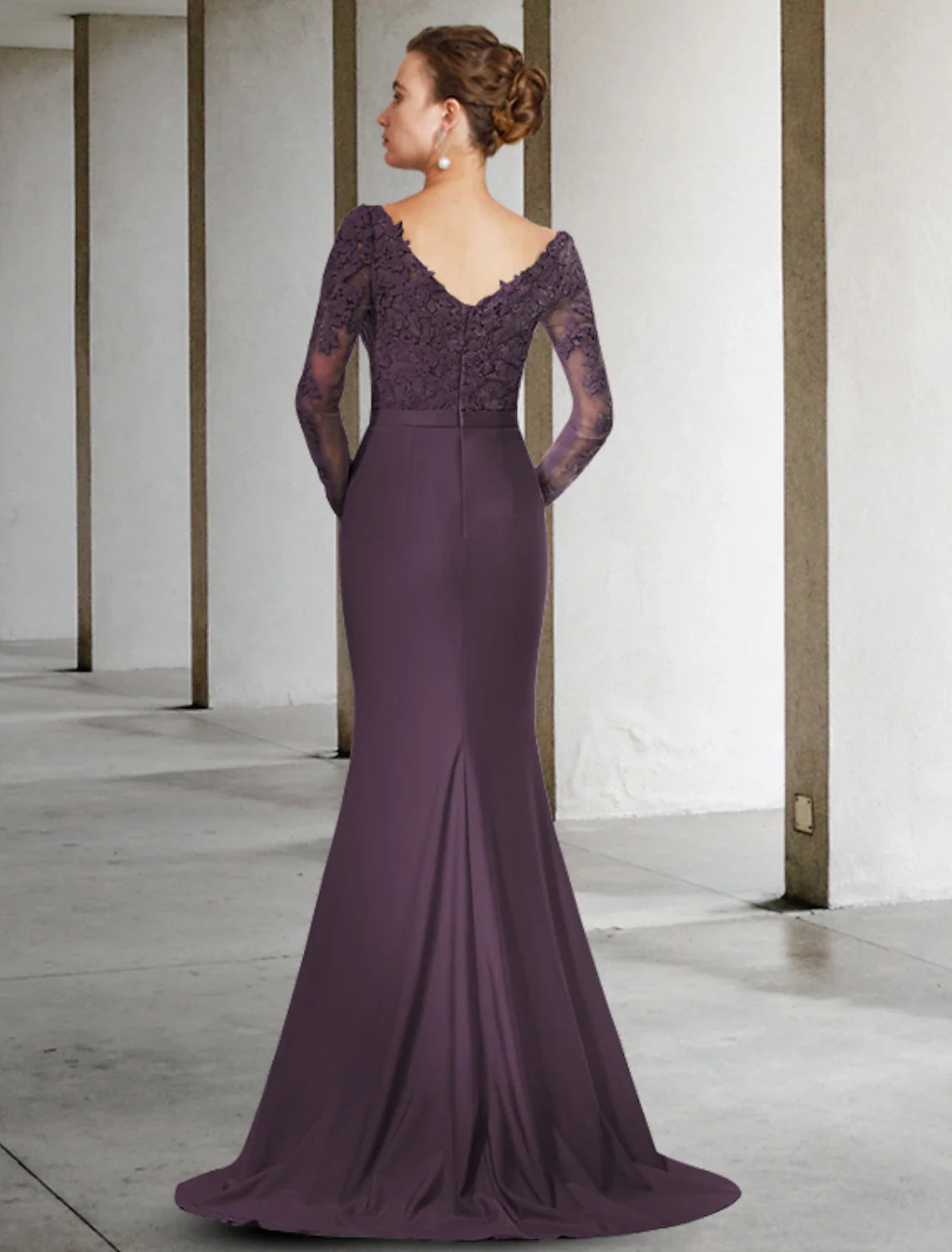 Aimishang  Mermaid / Trumpet Mother of the Bride Dress Elegant V Neck Sweep / Brush Train Chiffon Lace Long Sleeve with Appliques