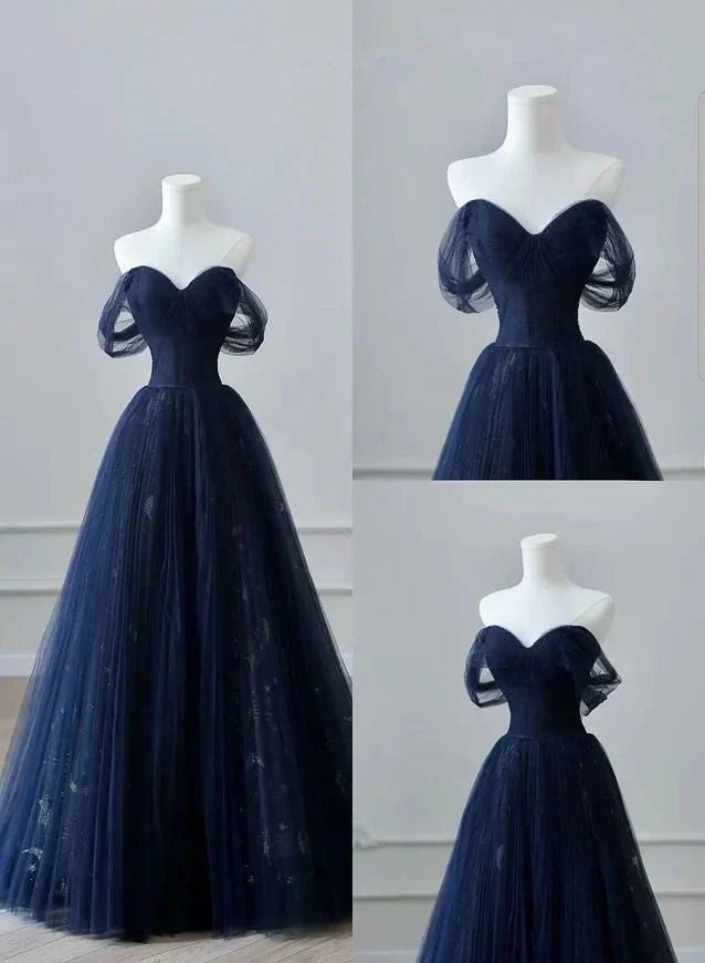 Aimishang Dress Wholesale Navy Blue Prom Dress Tulle Off Shoulder Sweetheart Charming Evening Party Dress