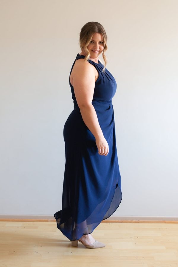 Black Hight Neck Chiffon Midi Bridesmaid Dress