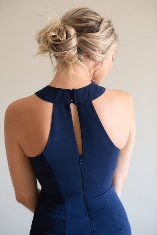 Black Hight Neck Chiffon Midi Bridesmaid Dress