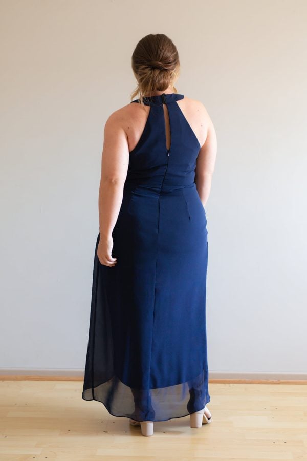 Black Hight Neck Chiffon Midi Bridesmaid Dress