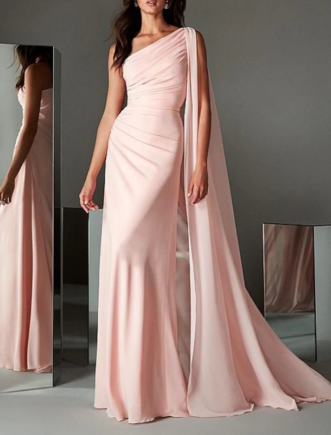 Aimishang Sheath / Column Evening Gown Elegant Dress Engagement Formal Evening Sweep / Brush Train Sleeveless One Shoulder Long Prom Dress