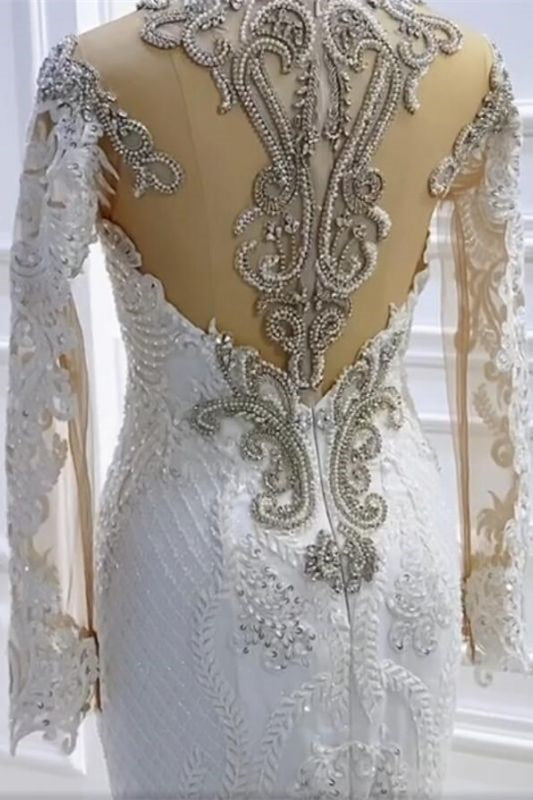 New Arrival Long Sleeves Mermaid Wedding Dress with Beadings and Appliques