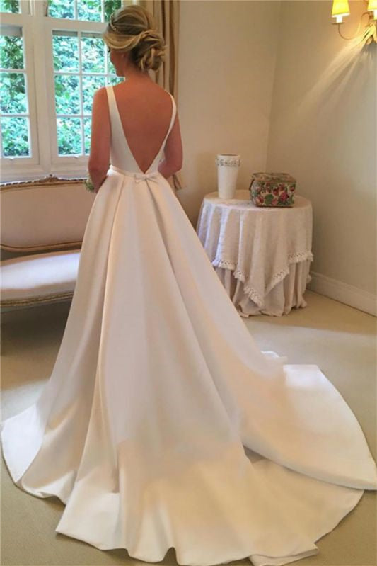 New Arrival Sleeveless Satin Princess Wedding Dress with Open Back Long