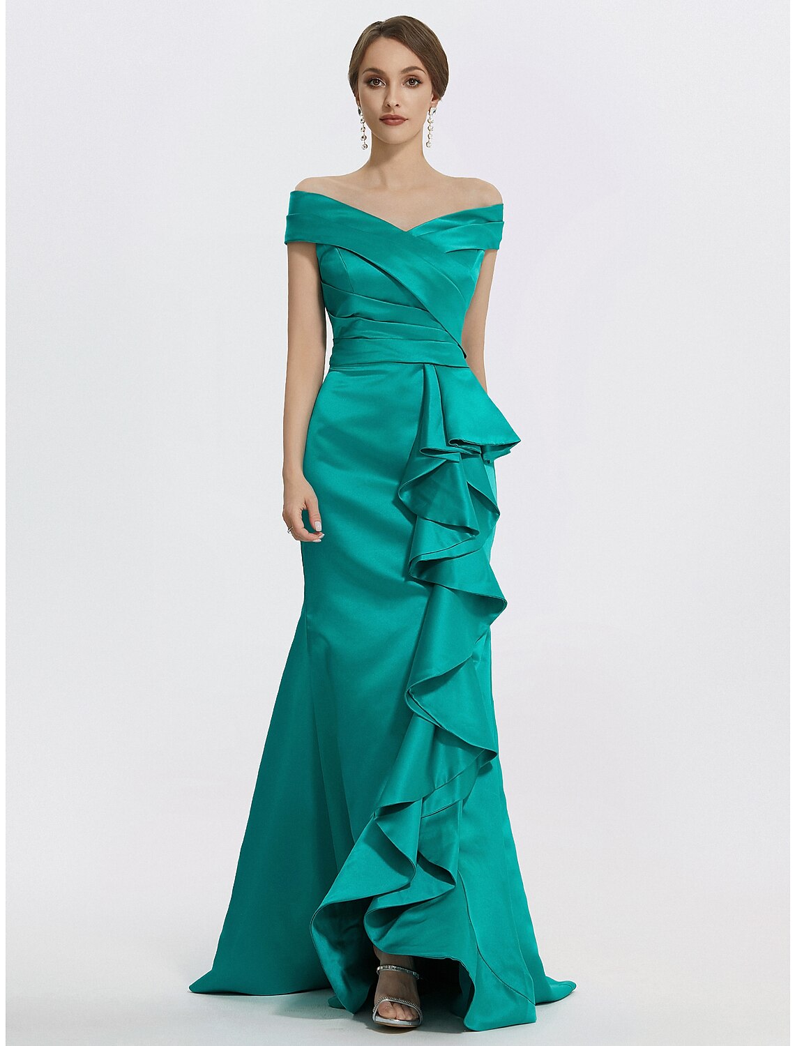 Aimishang Sheath / Column Evening Gown Elegant Dress Formal Floor Length Sleeveless Off Shoulder Satin with Ruffles
