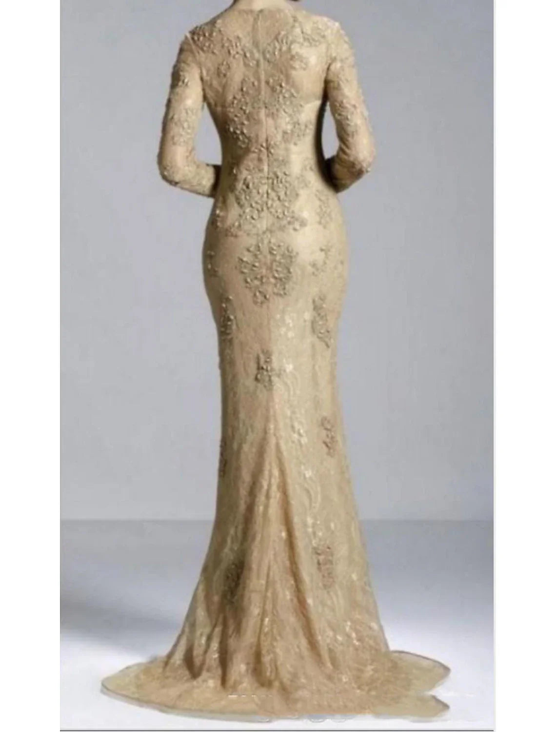 Aimishang Mermaid Party Dress Evening Gown Luxurious Dress Engagement Formal Evening Sweep / Brush Train Long Sleeve Jewel Neck Fall Wedding Guest Lace with Beading Appliques