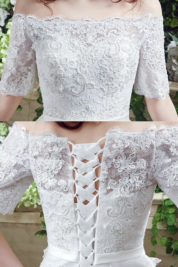 Princess Long Off Shoulder White Wedding Dress