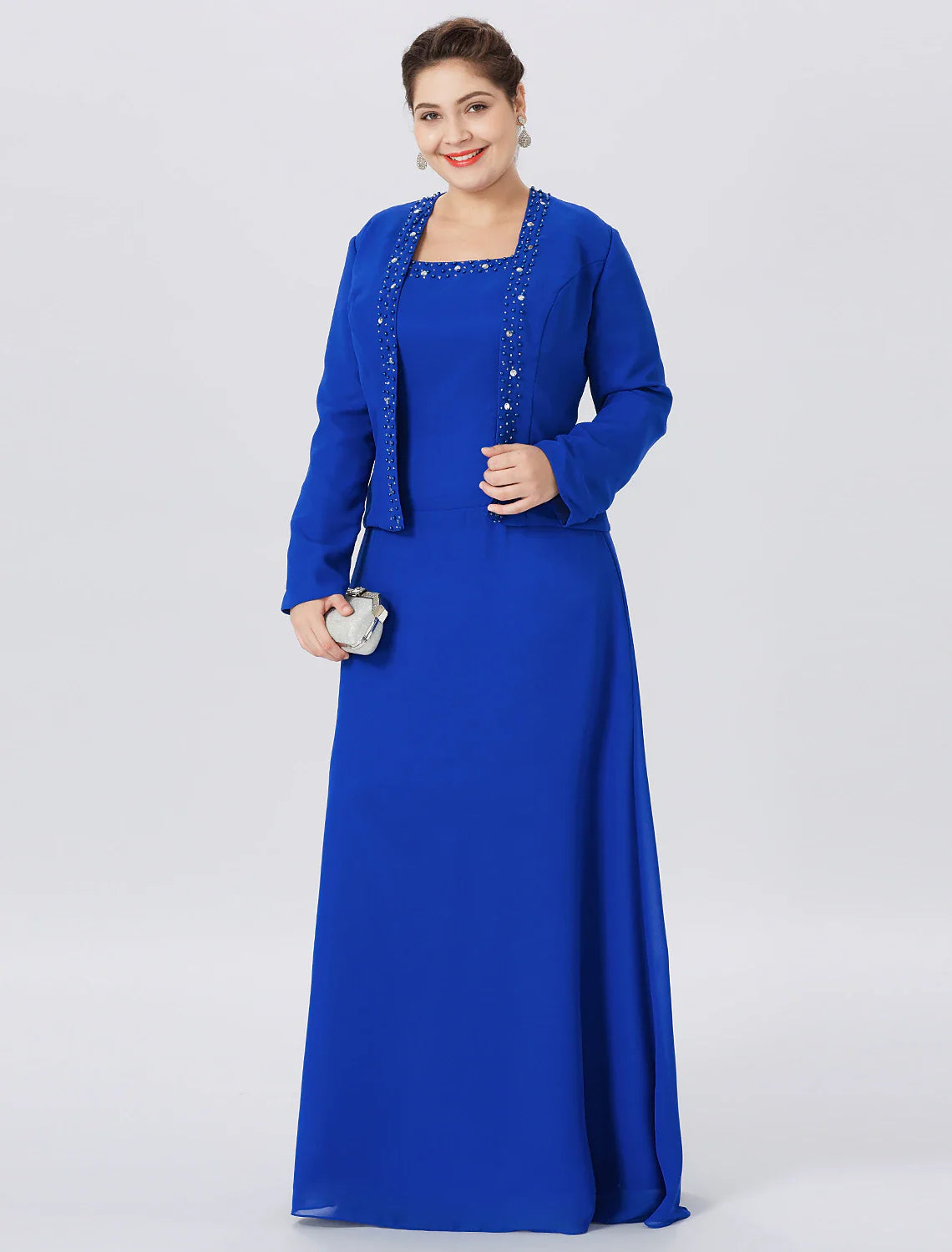 Aimishang A-Line Mother of the Bride Dress Formal Classic & Timeless Elegant & Luxurious Plus Size Straps Floor Length Chiffon Lace Long Sleeve Wrap Included with Pearls Crystals