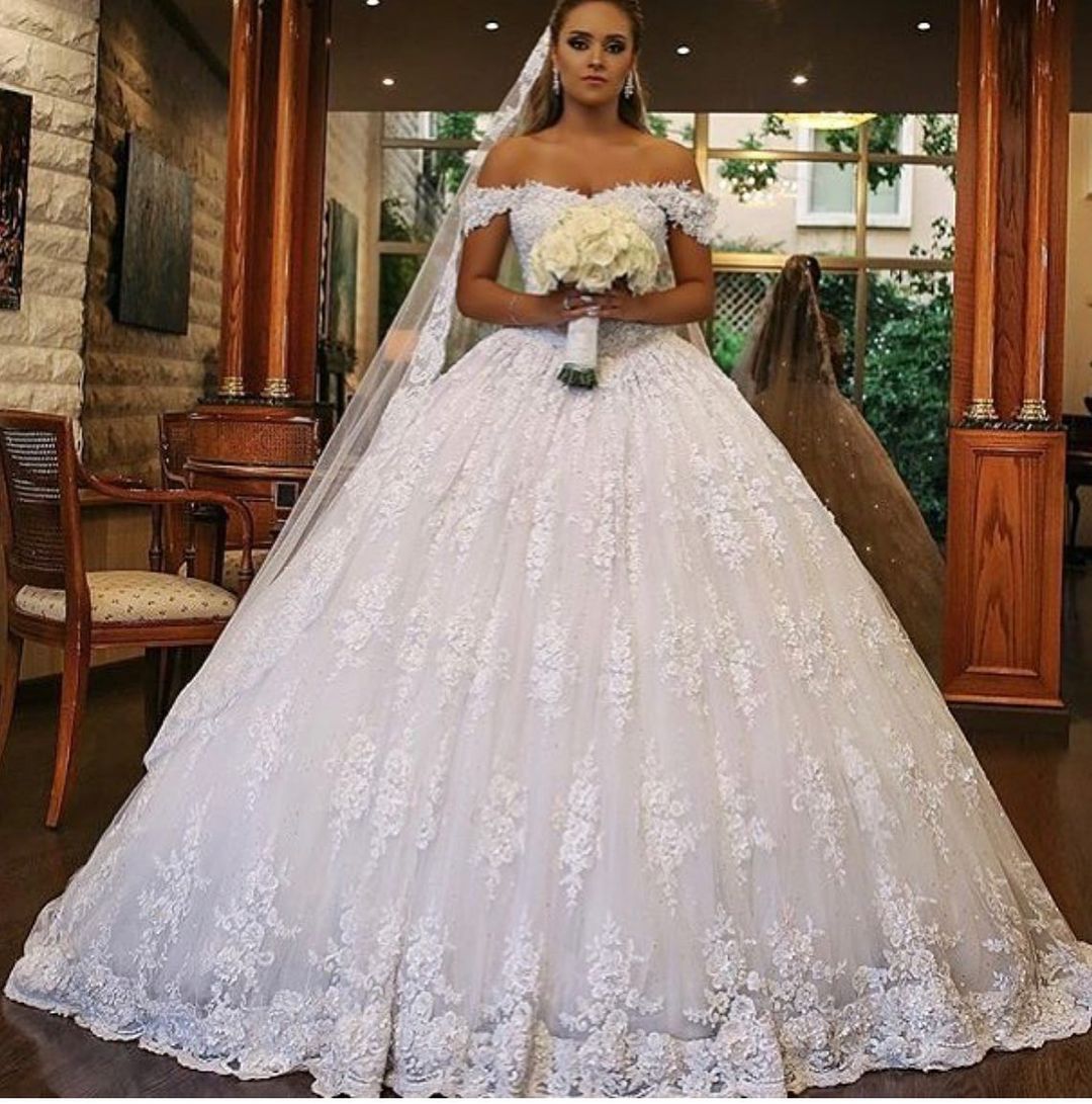 On Sale: Off-the-shoulder Ball Gown Lace Wedding Dress Long