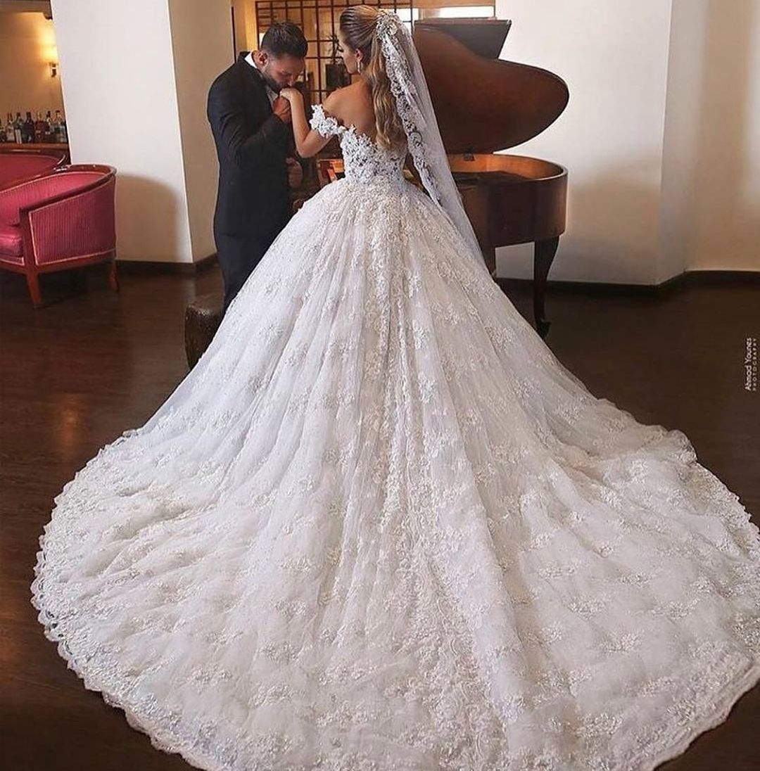 On Sale: Off-the-shoulder Ball Gown Lace Wedding Dress Long