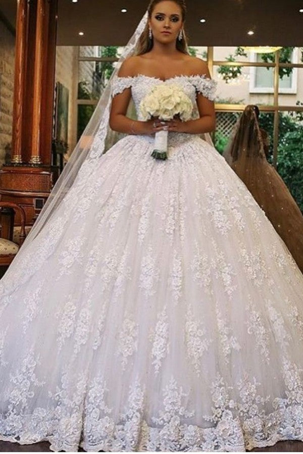 On Sale: Off-the-shoulder Ball Gown Lace Wedding Dress Long