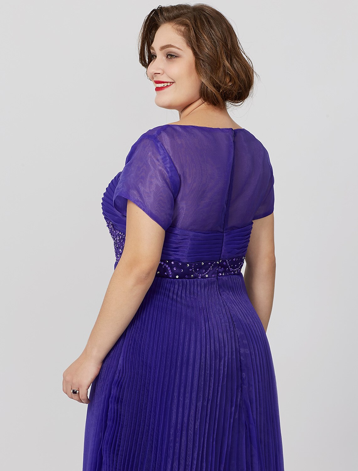 Aimishang Princess Mother of the Bride Dress Elegant & Luxurious Glamorous & Dramatic Plus Size V Neck Floor Length Organza Short Sleeve No with Pleats Beading Appliques