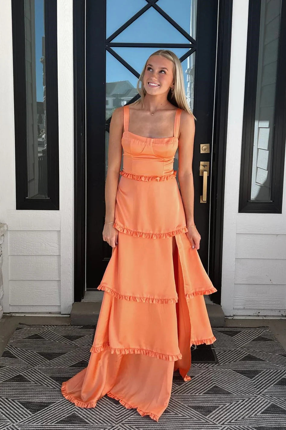 Aimishang Orange Corset Tiered Long Party Dresss Charming Evening Dress With Slit