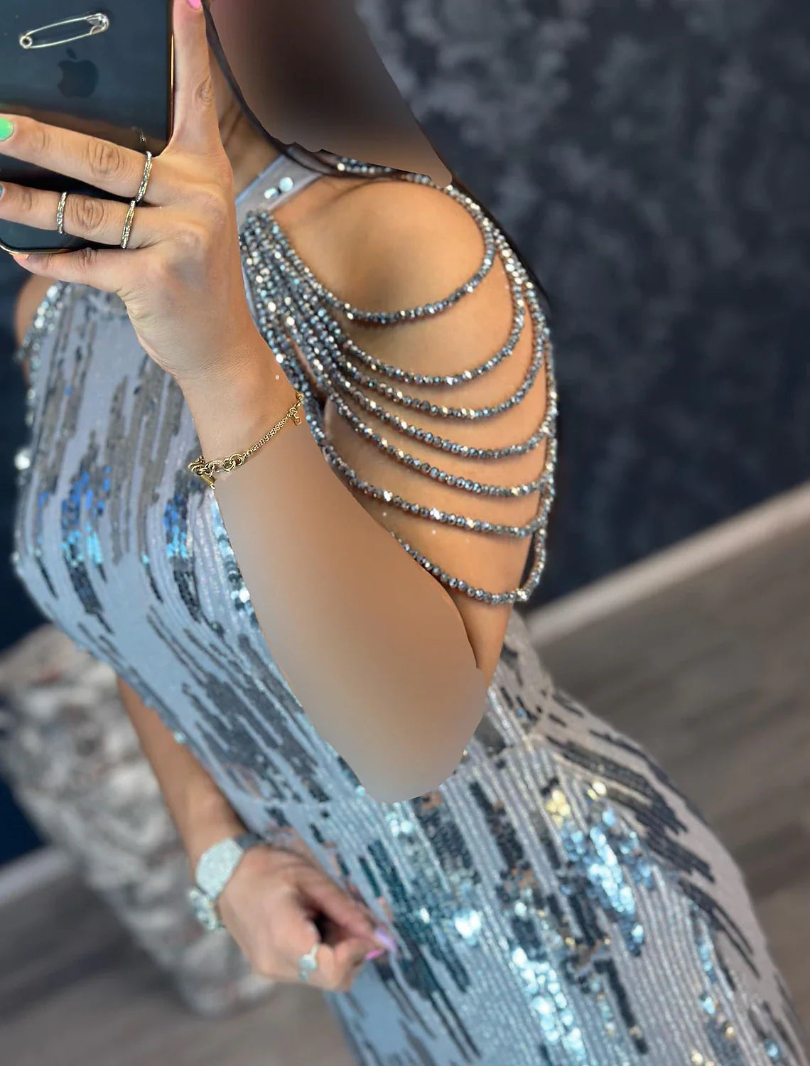 Mermaid / Trumpet Evening Gown Elegant Dress Masquerade Black Tie Floor Length Short Sleeve Jewel Neck Black Dress Sequined with Fringe Tassel