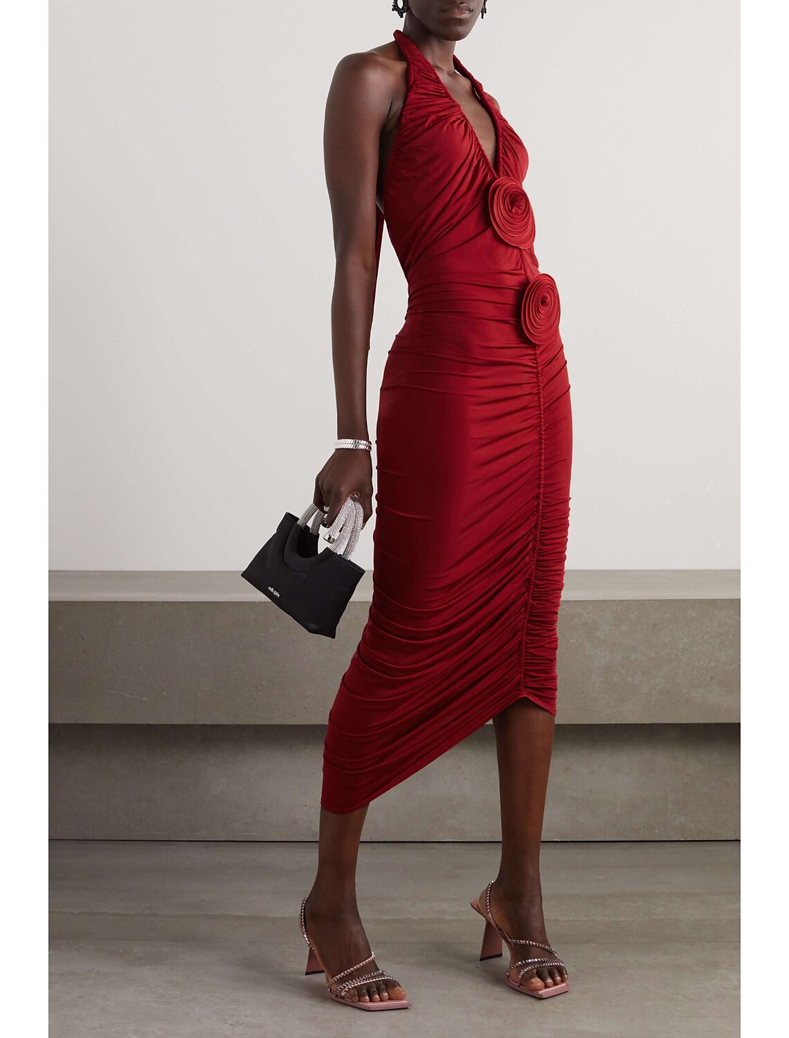 Aimishang Sheath / Column Evening Gown Glittering Dress Formal Birthday Knee Length Sleeveless Halter Neck Fall Wedding Guest Stretch Fabric Backless with Ruched Appliques