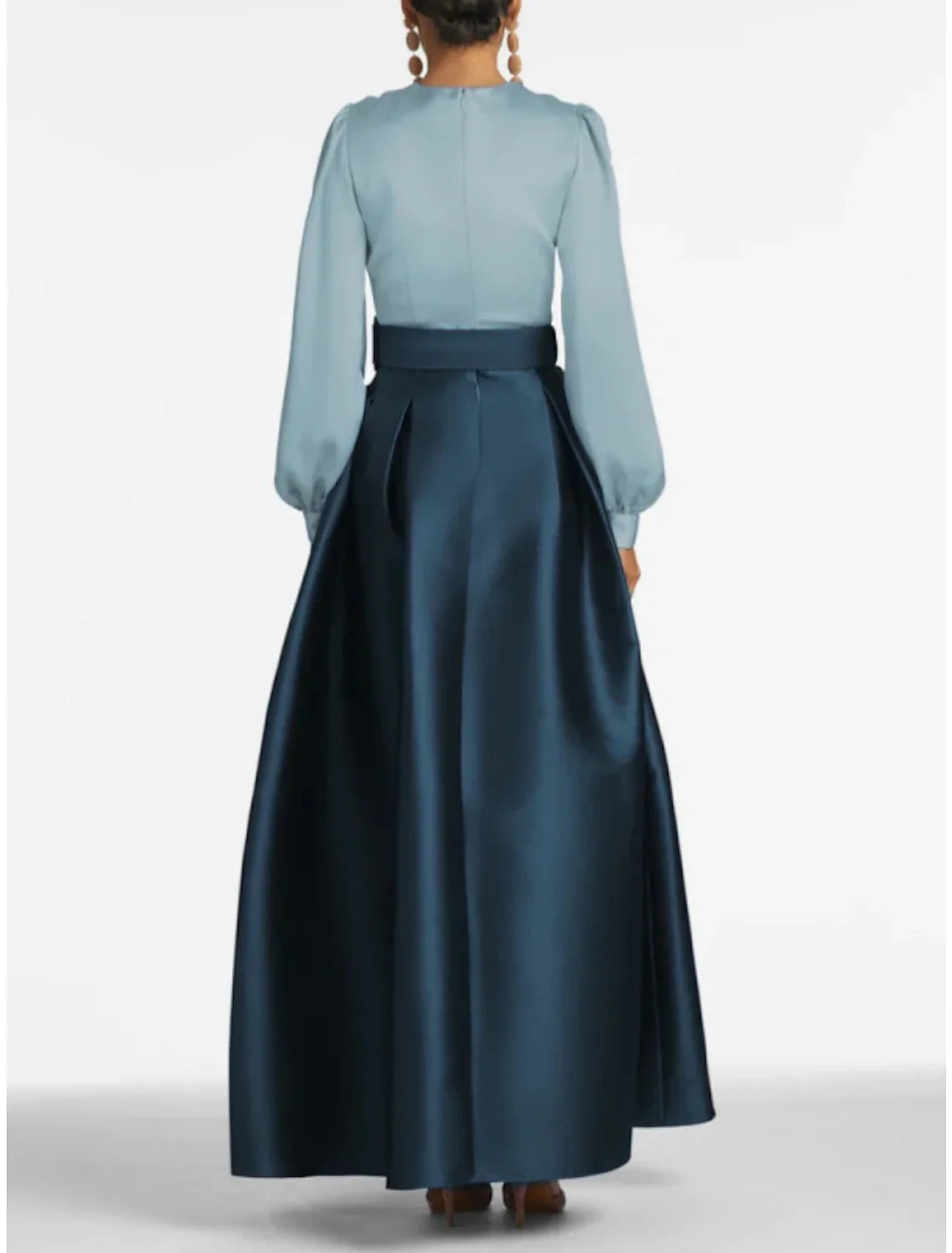 A-Line Evening Gown High Split Wedding Guest Dress Formal Fall Floor Length Long Sleeve V Neck Belt / Sash Satin with Pleats Slit