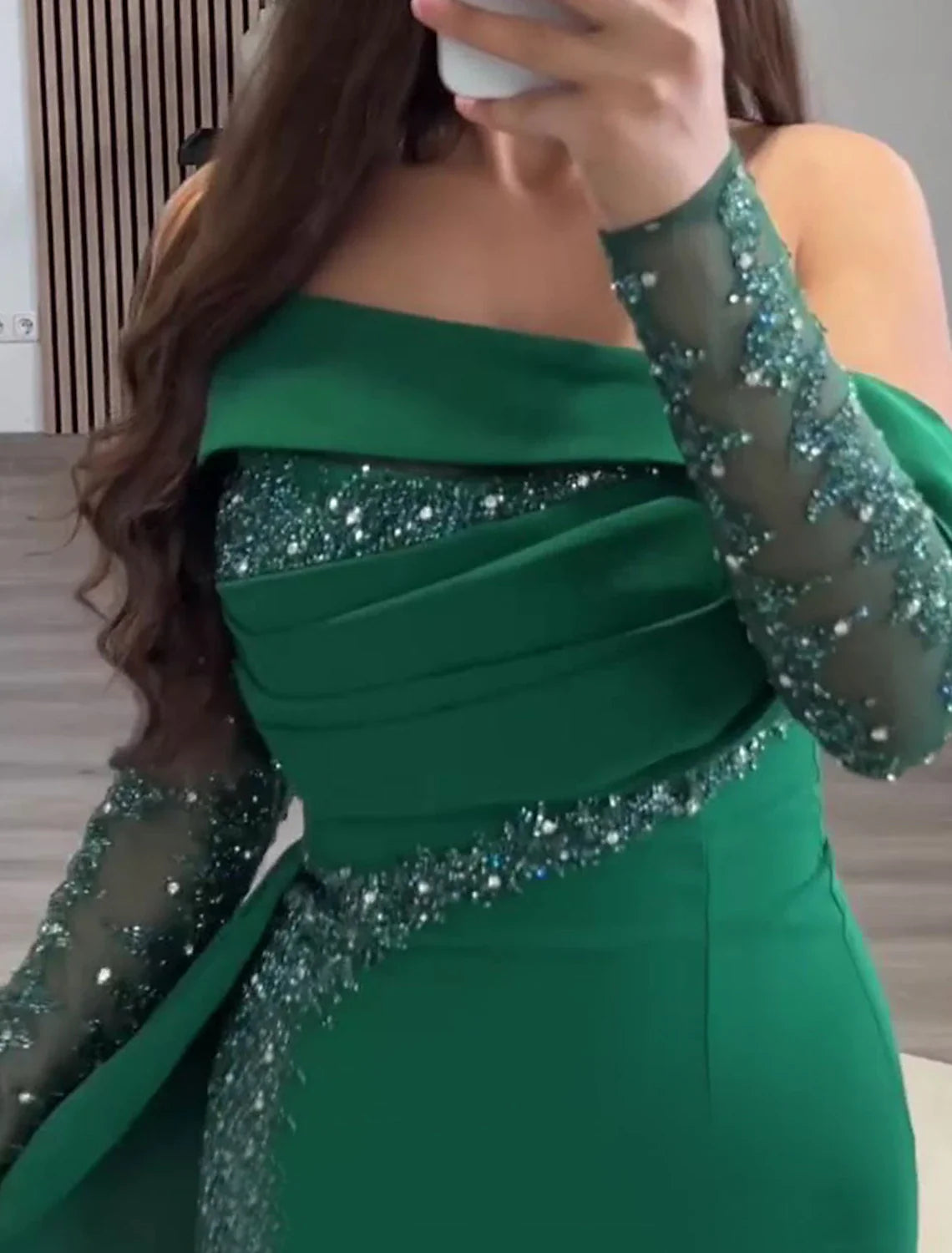 Sheath / Column Glitter Evening Gown Elegant Dress Formal Prom Floor Length Long Sleeve Off Shoulder Stretch Fabric with Ruched Sequin