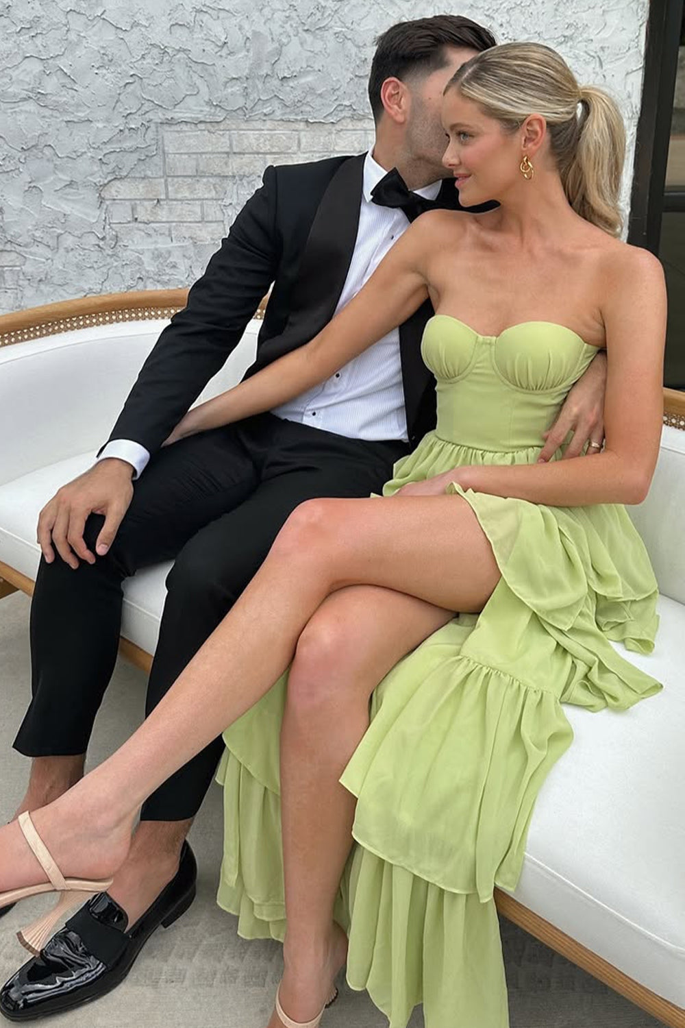 Princess A Line Sweetheart Green Chiffon Long Party Dresses