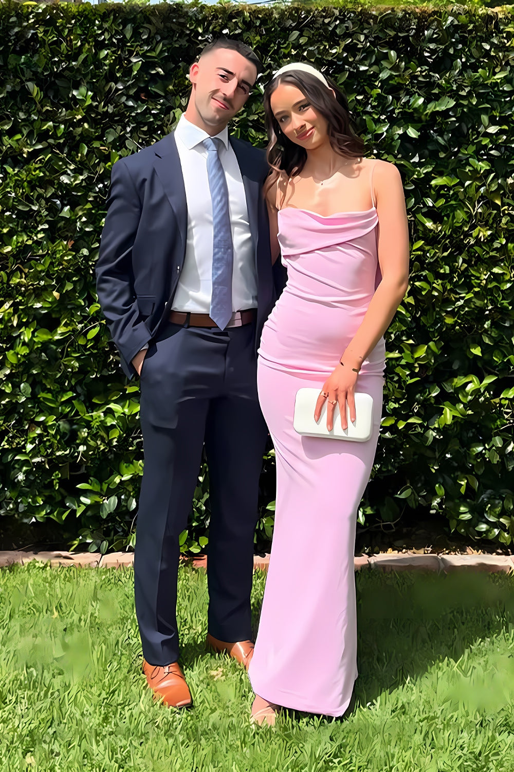 Trendy Sheath Spaghetti Straps Pink Mermaid Satin Long Prom Dresses