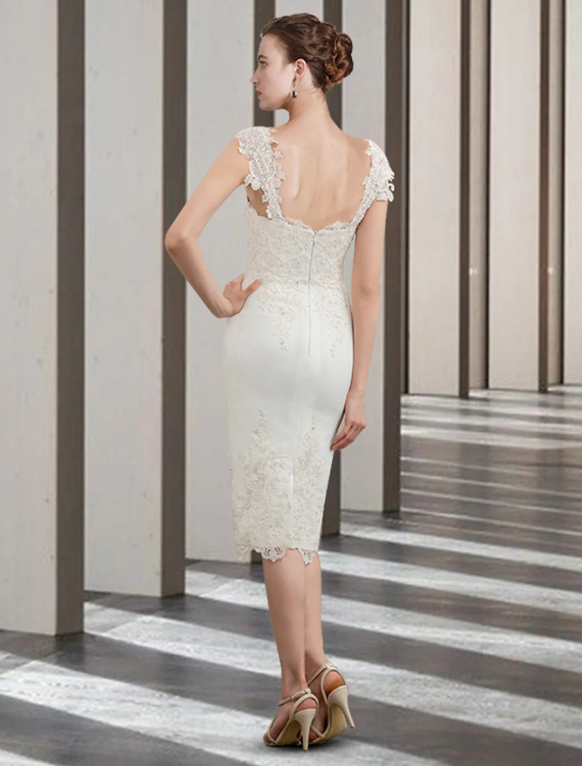 Two Piece Sheath / Column Mother of the Bride Dress Wedding Guest Church Elegant Jewel Neck Knee Length Chiffon Lace Sleeveless with Beading Appliques Fall