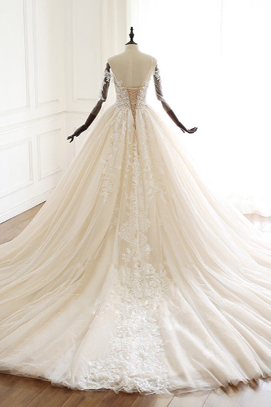 Popular Sweetheart Long Wedding Dress with Lace Appliques Sleeves Ball Gown