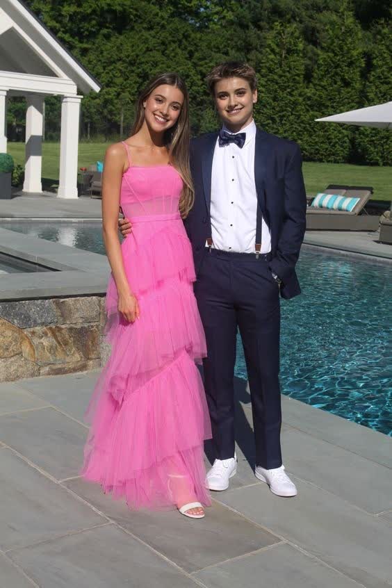 Aimishang Dress Wholesale Hot Pink Layered Ruffles Evening Gown A Line Tulle Long Prom Dress