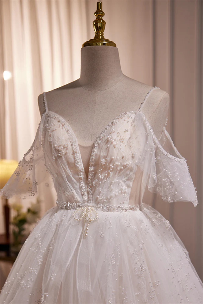 Princess Straps Tulle Tiered Tulle Formal Gown Wedding Dress
